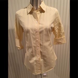 J Crew button down, 3/4 sleeve, yellow, EUC